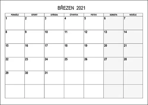 Stáhněte si kalendář březen 2021