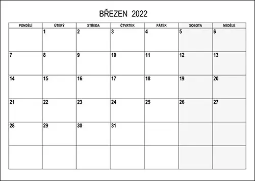 Stáhněte si kalendář březen 2022