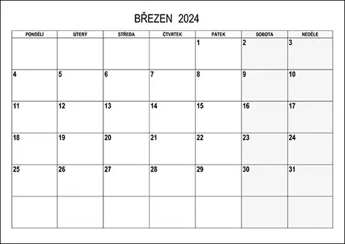 Stáhněte si kalendář březen 2024 Stáhněte si kalendář březen 2024