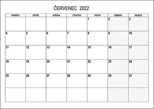 Stáhněte si kalendář červenec 2022