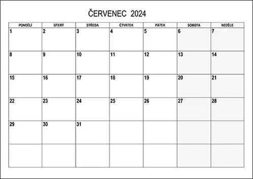Stáhněte si kalendář červenec 2024
