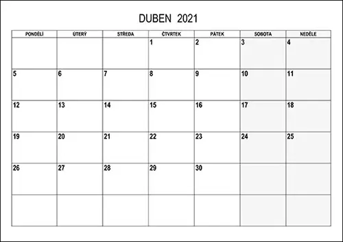 Stáhněte si kalendář duben 2021