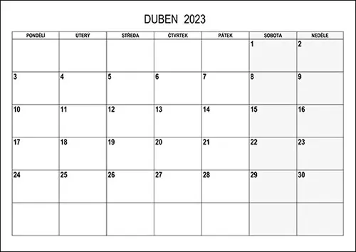 Stáhněte si kalendář duben 2023