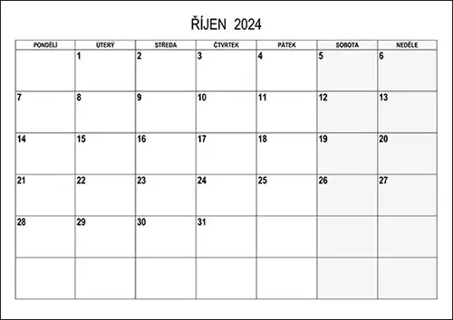 Stáhněte si kalendář říjen 2024