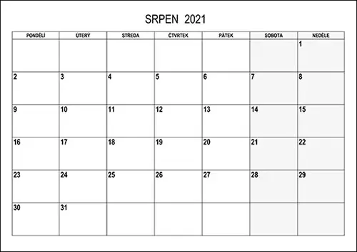 Stáhněte si kalendář srpen 2021