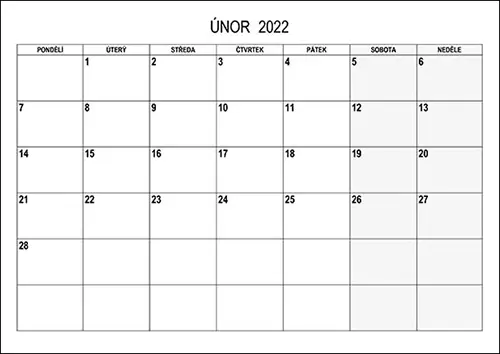 Stáhněte si kalendář únor 2022
