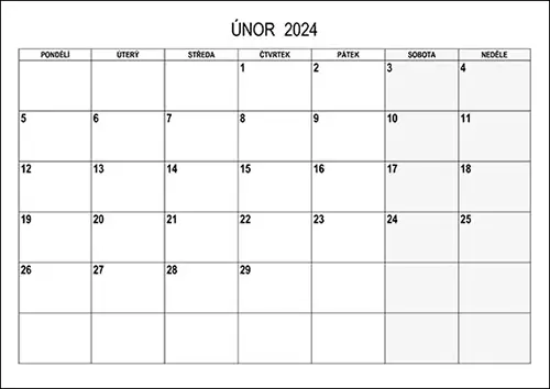 Stáhněte si kalendář únor 2024