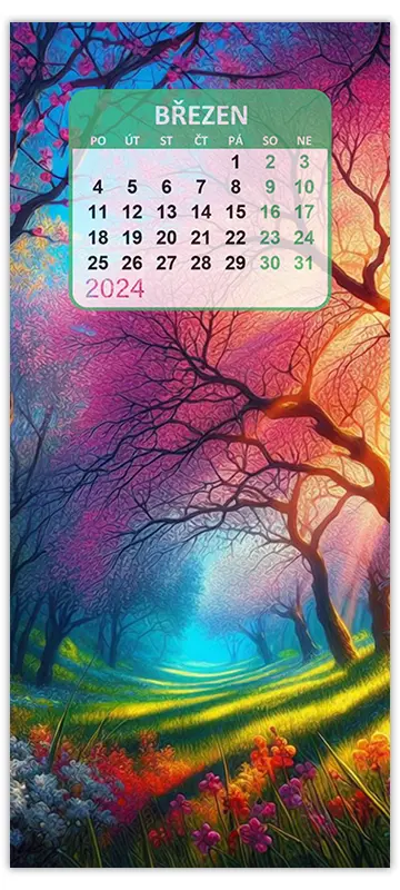 Tapeta kalendáře březen 2024 pro smartphone 2400x1080