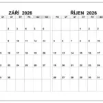 Kalendář září, říjen 2026 Kalendář září, říjen 2026