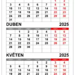 kalendář březen duben květen 2025