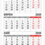 kalendář červenec srpen září 2025