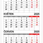 kalendář duben květen červen 2025