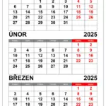 kalendář leden únor březen 2025